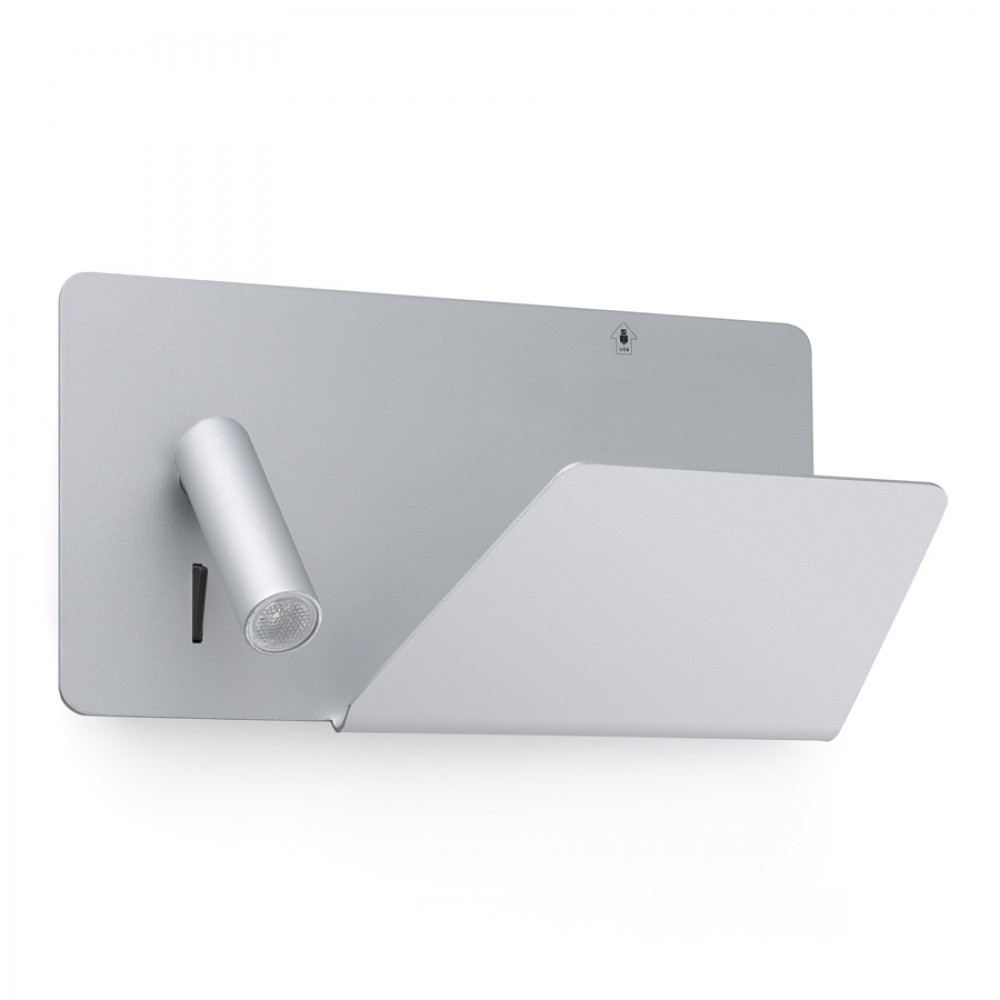 LED Μεταλλική Γκρι Απλίκα 3W Με Ράφι Και USB Φορτιστή (Δεξιάς Πλευράς) SUAU FARO