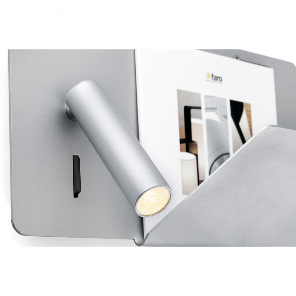 LED Μεταλλική Γκρι Απλίκα 3W Με Ράφι Και USB Φορτιστή (Δεξιάς Πλευράς) SUAU FARO