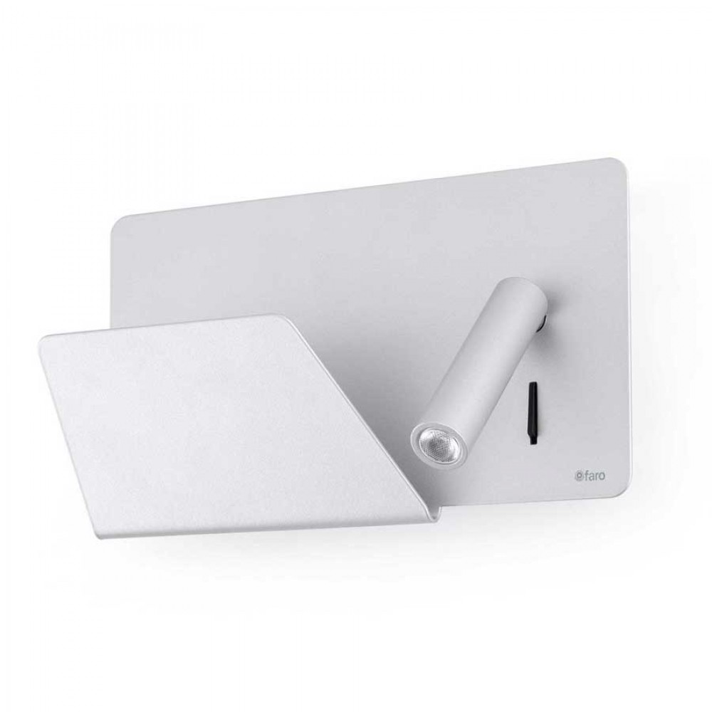 LED Μεταλλική Λευκή Απλίκα 3W Με Ράφι Και USB Φορτιστή (Αριστερής Πλευράς) SUAU FARO