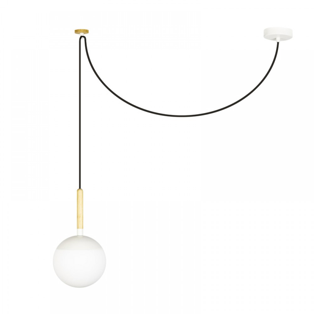 Μεταλλικό Κρεμαστό Φωτιστικό Με Opal Διαχύτη Και Ξύλινες Λεπτομέρειες Σε Δύο Χρώματα 1xE27 MINE FARO