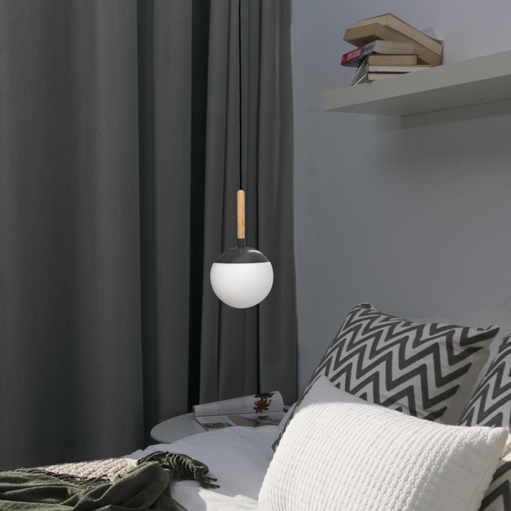 Μεταλλικό Κρεμαστό Φωτιστικό Με Opal Διαχύτη Και Ξύλινες Λεπτομέρειες Σε Δύο Χρώματα 1xE27 MINE FARO