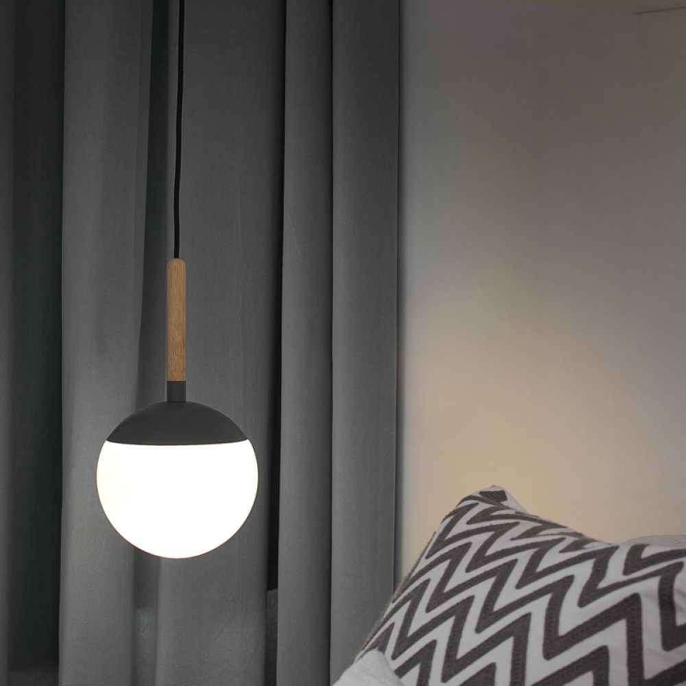 Μεταλλικό Κρεμαστό Φωτιστικό Με Opal Διαχύτη Και Ξύλινες Λεπτομέρειες Σε Δύο Χρώματα 1xE27 MINE FARO