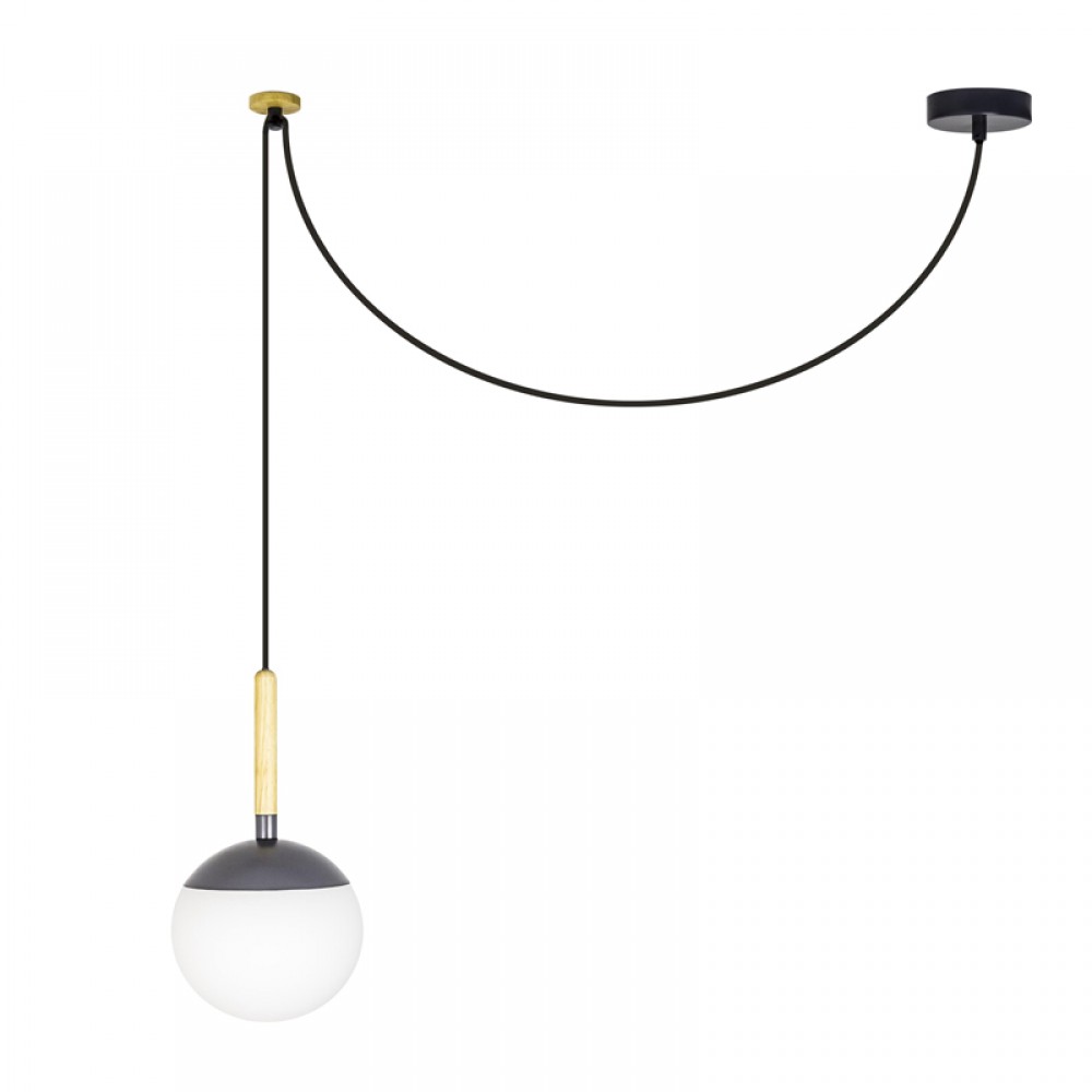 Μεταλλικό Κρεμαστό Φωτιστικό Με Opal Διαχύτη Και Ξύλινες Λεπτομέρειες Σε Δύο Χρώματα 1xE27 MINE FARO