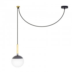 Μεταλλικό Κρεμαστό Φωτιστικό Με Opal Διαχύτη Και Ξύλινες Λεπτομέρειες Σε Δύο Χρώματα 1xE27 MINE FARO