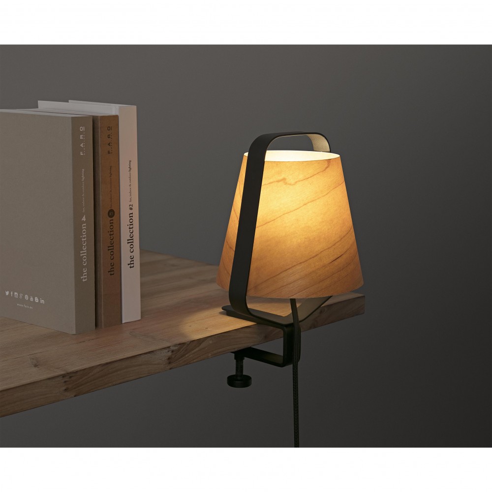 STOOD Μαύρο και ξύλινο φωτιστικό με κλιπ FARO