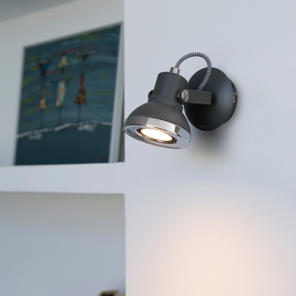 Μεταλλικό Επίτοιχο Σποτ Με Ρυθμιζόμενη Κεφαλή Σε Σκούρο Γκρι Χρώμα 1xGU10 RING FARO