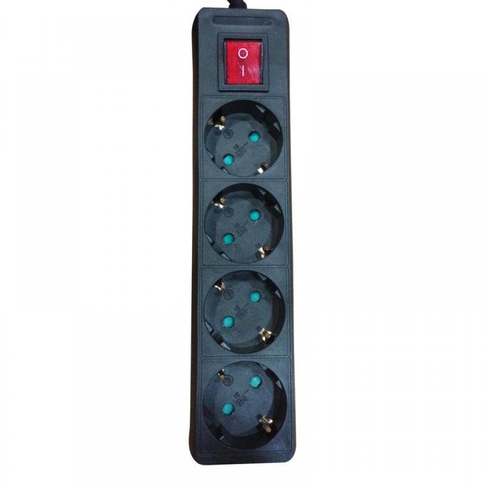 Πολύπριζο Απλό 4 Θέσεων Με Καλώδιο 2m Και Διακόπτη Μαυρό Eurolamp