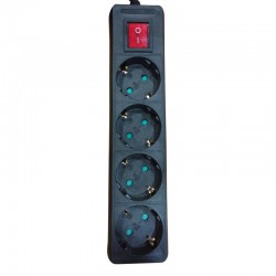 Πολύπριζο Απλό 4 Θέσεων Με Καλώδιο 2m Και Διακόπτη Μαυρό Eurolamp