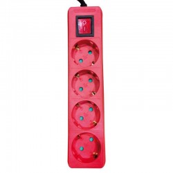 Πολύπριζο Απλό 4 Θέσεων Με Καλώδιο 2m Και Διακόπτη Κόκκινο Eurolamp