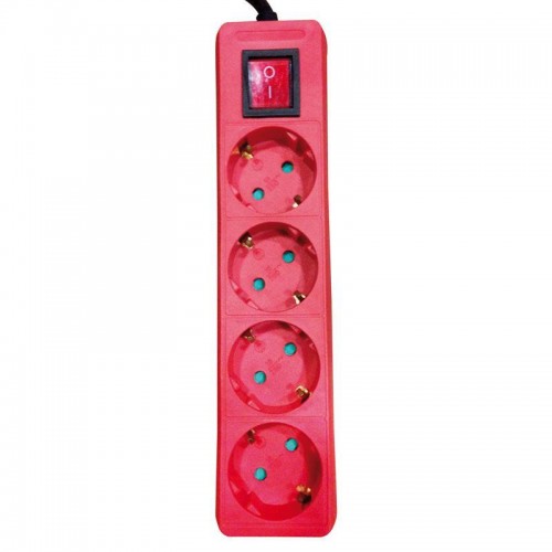 Πολύπριζο Απλό 4 Θέσεων Με Καλώδιο 2m Και Διακόπτη Κόκκινο Eurolamp