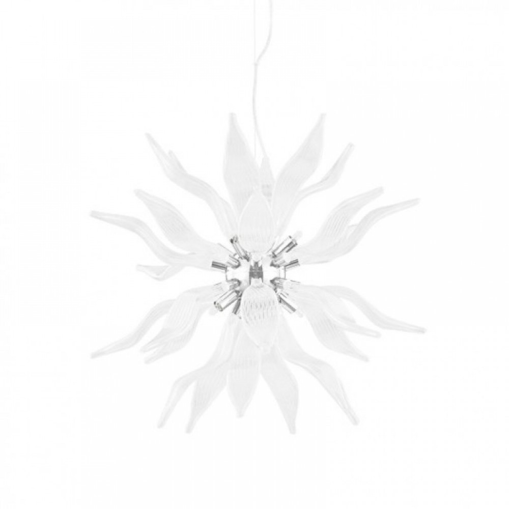 Μεταλλικό Πολύφωτο Κρεμαστό Φωτιστικό Με Διακοσμημένο Γυαλί Σε Φιμέ Χρώμα 8XG9 LEAVES IDEAL LUX 