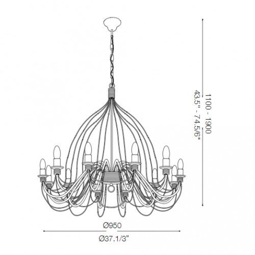 Μεταλλικό Φωτιστικό Πολυέλαιος Χειροποίητος Σε Αντικέ Φινιρίσμα Σκουριάς 12xE14 CORTE IDEAL LUX