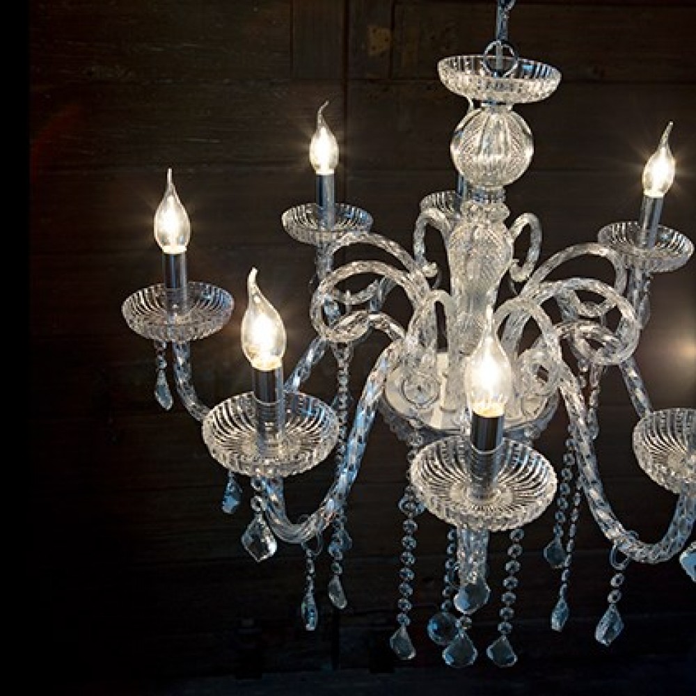 Φωτιστικό Πολυέλαιος Από Φυσητό Γυαλί Με Λεπτομέρειες Χρώμιο Και Κρύσταλλα 6xE14 Μαύρο GIUDECCA IDEAL LUX