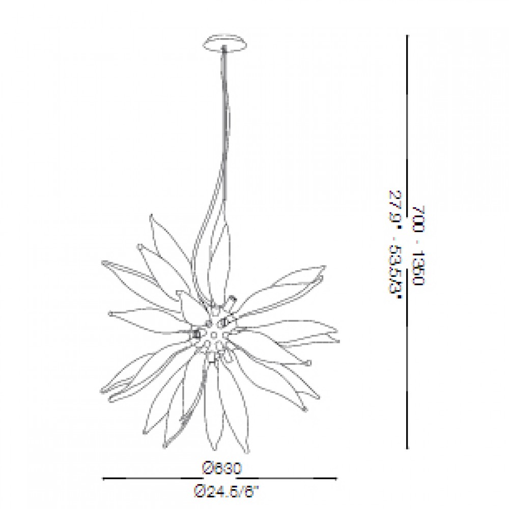 Μεταλλικό Πολύφωτο Κρεμαστό Φωτιστικό Με Διακοσμημένο Γυαλί Σε Φιμέ Χρώμα 8XG9 LEAVES IDEAL LUX 