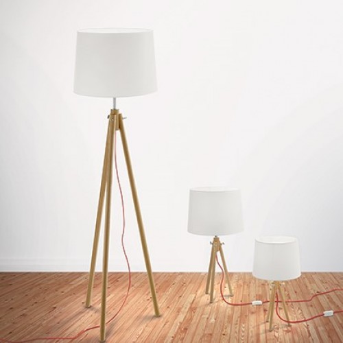 Φωτιστικό Δαπέδου Από Φυσικό Ξύλο Και Κόκκινο Καλώδιο Σε Ξύλινο Χρώμα Ø480 1XE27 YORK IDEAL LUX