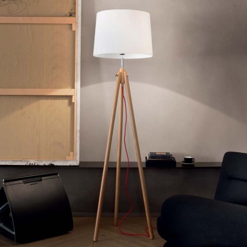 Φωτιστικό Δαπέδου Από Φυσικό Ξύλο Και Κόκκινο Καλώδιο Σε Ξύλινο Χρώμα Ø480 1XE27 YORK IDEAL LUX