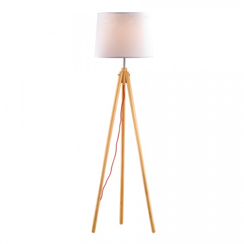 Φωτιστικό Δαπέδου Από Φυσικό Ξύλο Και Κόκκινο Καλώδιο Σε Ξύλινο Χρώμα Ø480 1XE27 YORK IDEAL LUX