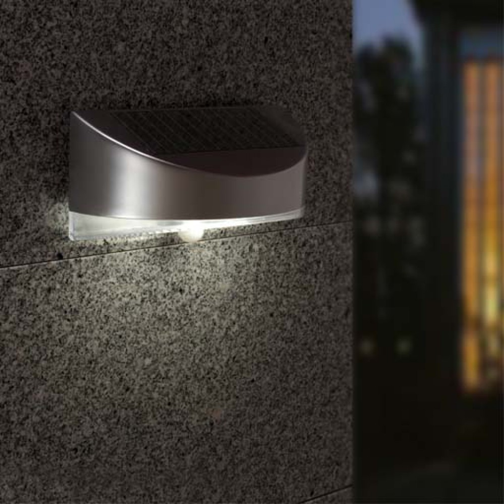 LED Ηλιακό Επιτοίχιο Φωτιστικό 1.2W Σε Ασημί Χρώμα Με Αισθητήρα Κίνησης IP44 BREAD LUTEC