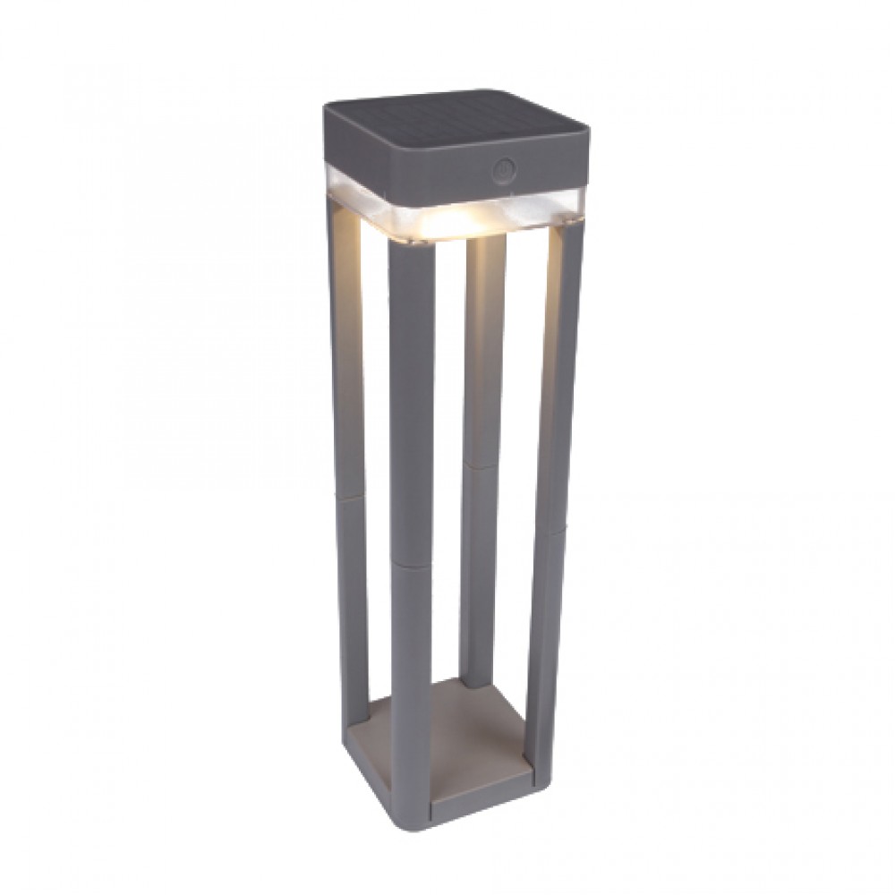 LED Ηλιακό Κολωνάκι Καρφωτό Φωτιστικό 1W IP44 Σε Γκρι Ασημί TABLE CUBE LUTEC