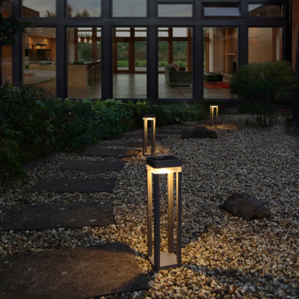 LED Ηλιακό Κολωνάκι Καρφωτό Φωτιστικό 1W IP44 Σε Γκρι Ασημί TABLE CUBE LUTEC