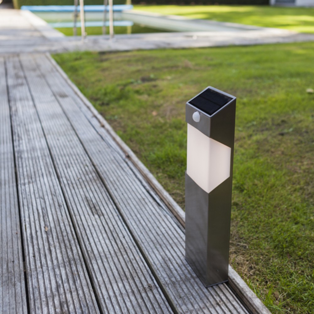 LED Ηλιακό Φωτιστικό Κολωνάκι 2.3W Σε Ασημί Χρώμα Με Αισθητήρα Κίνησης IP44 SOLSTEL LUTEC