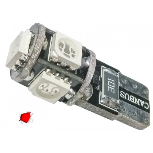 Λαμπτήρας T10 Can Bus με 5 SMD 5050 Κόκκινο