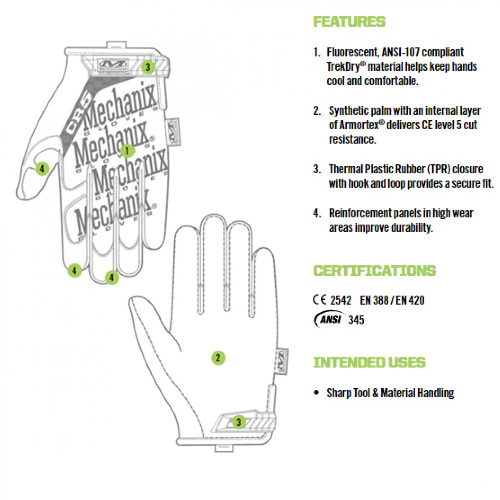 Γάντια Επαγγελματική Σειρά USA The Original CR5 Hi-Viz Yellow Size-LG MECHANIX