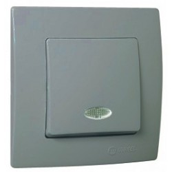 Χωνευτός Διακόπτης Μπουτόν Με Φωτάκι Lillium Σε Ασημί Ματ Χρώμα Makel