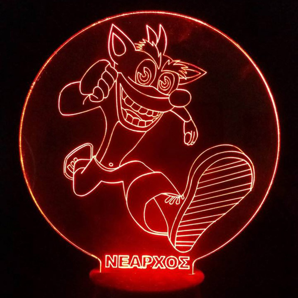 LED Φωτιστικό Χαραγμένο Plexiglass Με Σχέδιο Crash Bandicoot Με Διακόπτη ON/OFF Plexi