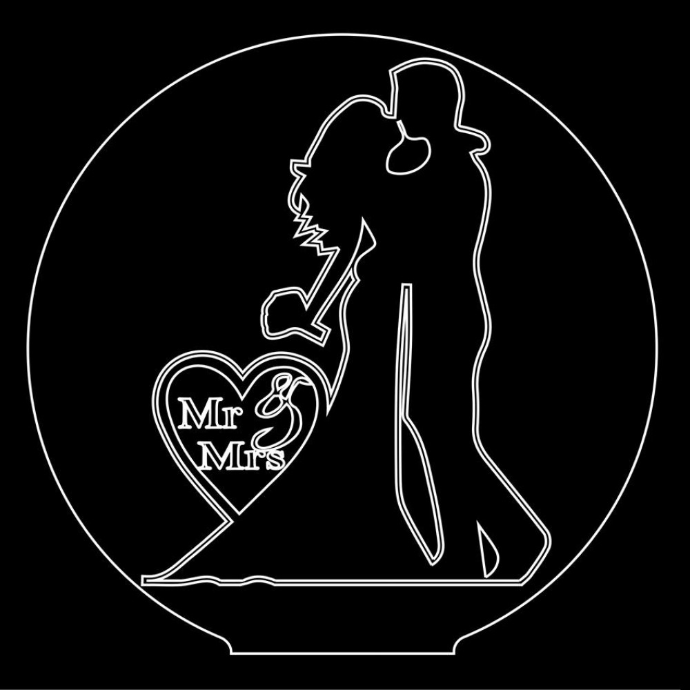LED Φωτιστικό Χαραγμένο Plexiglass Με Σχέδιο Just Married Με Διακόπτη ON/OFF Plexi