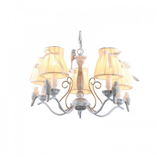 Κρεμαστό Φωτιστικό Με Υφασμάτινα Καπέλα 5xΕ14 Χρυσό - Λευκό ACA