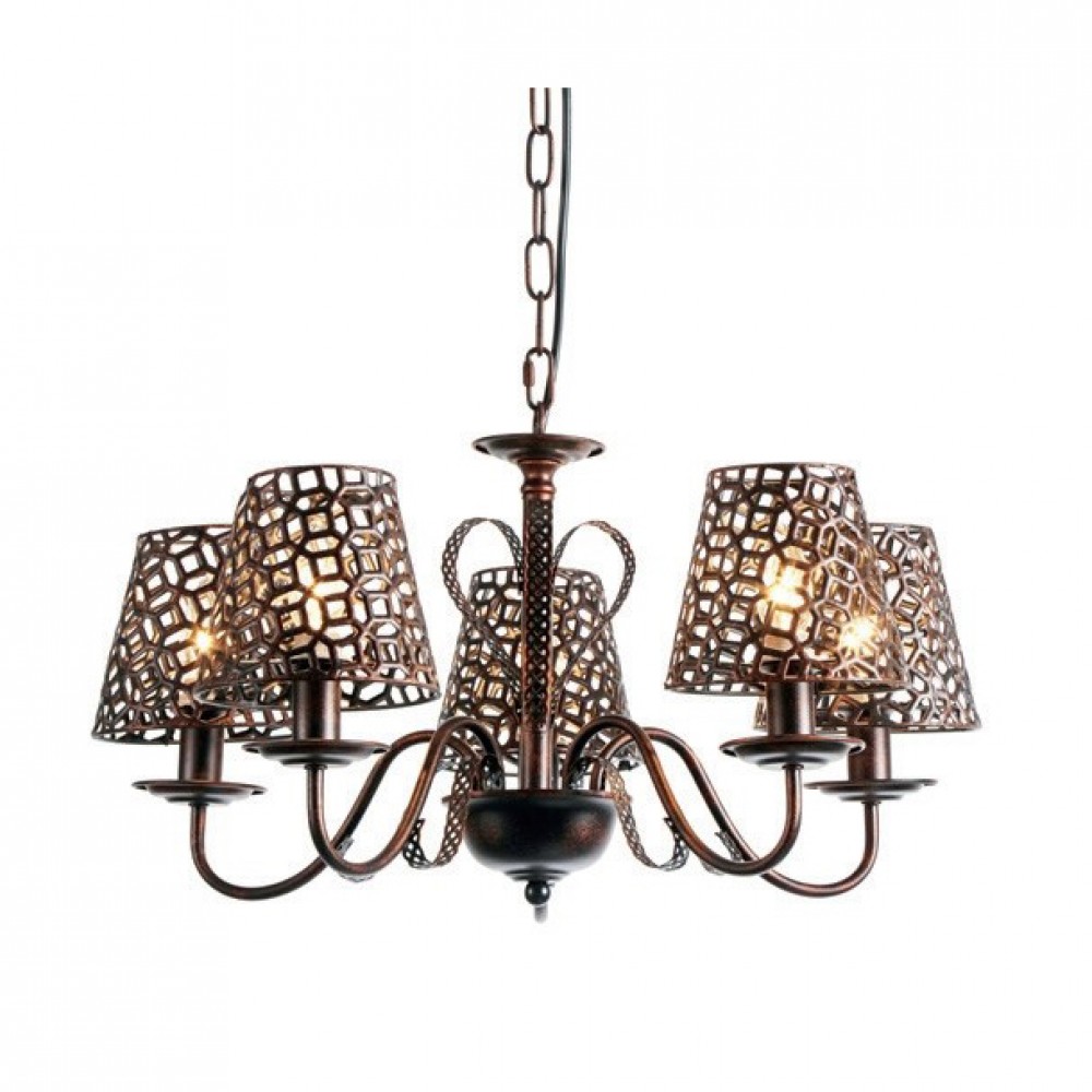 Μεταλλικό Φωτιστικό Με Διάτρητα Καπέλα Μαύρο-Χάλκινο Ø55 5xΕ14 ACA