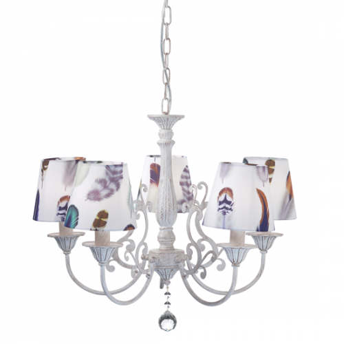 Μεταλλικό Φωτιστικό Λευκό Με Υφασμάτινα Καπέλα Με Σχέδια 5xΕ14 ACA