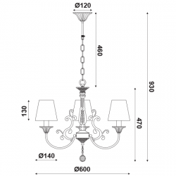 Μεταλλικό Φωτιστικό Λευκό Με Υφασμάτινα Καπέλα Με Σχέδια 3xΕ14 ACA