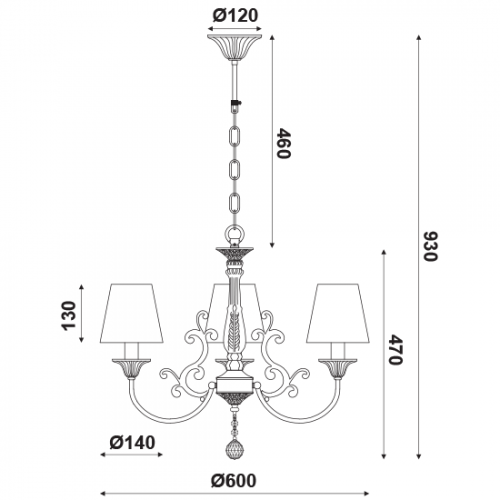 Μεταλλικό Φωτιστικό Λευκό Με Υφασμάτινα Καπέλα Με Σχέδια 3xΕ14 ACA