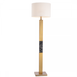 Μεταλλικό Επιδαπέδιο Φωτιστικό Με Μάρμαρο Και Υφασμάτινο Καπέλο Σε Ματ Ορείχαλκο με Λευκό Χρώμα 1xE27 ACA