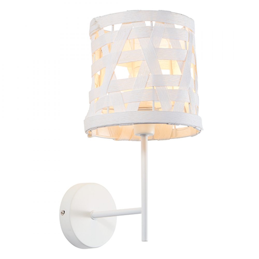 Μεταλλικό Φωτιστικό Απλίκα Με Καπέλο Από Σπάγγο Σε Λευκό Χρώμα 1xE14 ACA