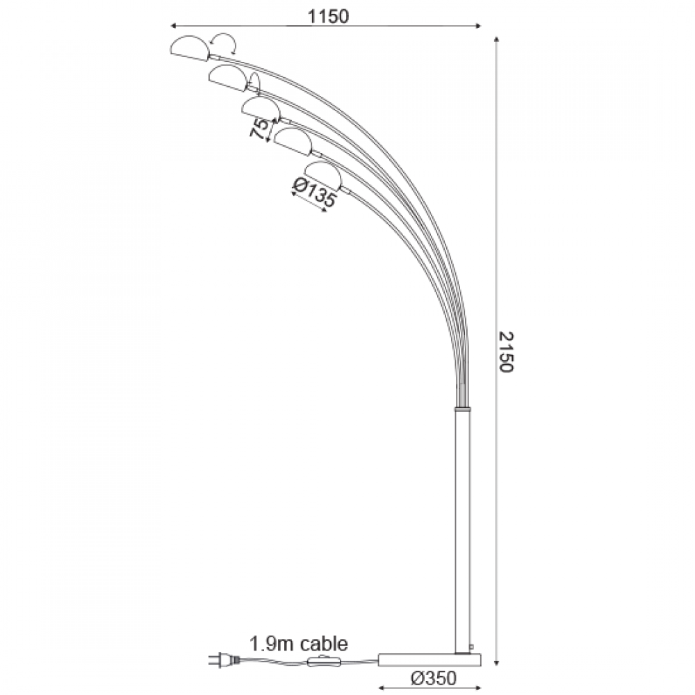 Μεταλλικό Φωτιστικό Δαπέδου Με Μάρμαρο 5xE27 153mm Σε Μπρονζέ-Λευκό Χρώμα ΑCA