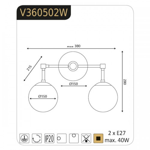  Επίτοιχο Φωτιστικό Με Σπαστό Βραχίονα Ορειχάλκινο & Λευκό Γλόμπο 2xE27 Aca