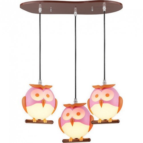 Παιδικό Φωτιστικό Με Ροζ Κουκουβάγιες 3xE14 Aca