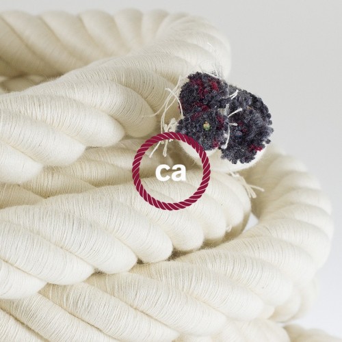 Καλώδιο Σχοινί Τριχιά 3XL, Καλώδιο 3x0,75 Καλυμμένο Με Ύφασμα Και Γυαλιστερό Λευκό Βαμβάκι Ø30mm Creative Cables