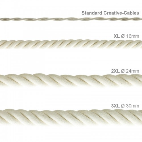 Καλώδιο Σχοινί Τριχιά 3XL, Καλώδιο 3x0,75 Καλυμμένο Με Ύφασμα Και Γυαλιστερό Λευκό Βαμβάκι Ø30mm Creative Cables