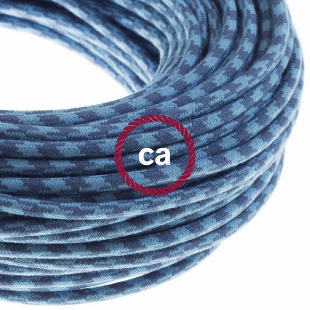 Στρόγγυλο Υφασμάτινο Καλώδιο Καλυμμένο Από Μετάξι - Δίχρωμο Πέτρινο Γκρι Και Γαλάζιο Ωκεανί RL25 Creative Cables