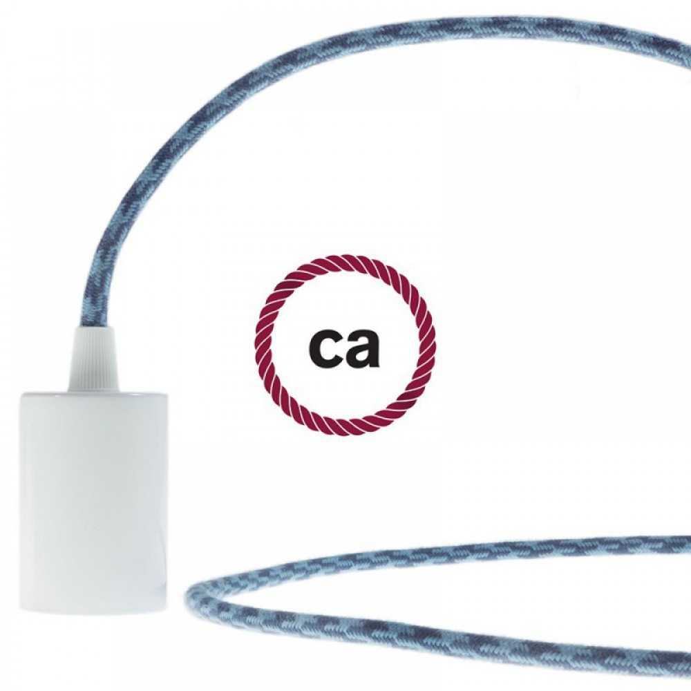 Στρόγγυλο Υφασμάτινο Καλώδιο Καλυμμένο Από Μετάξι - Δίχρωμο Πέτρινο Γκρι Και Γαλάζιο Ωκεανί RL25 Creative Cables