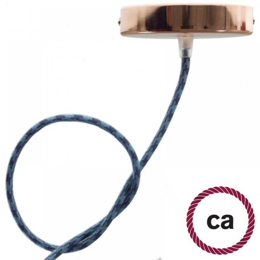 Στρόγγυλο Υφασμάτινο Καλώδιο Καλυμμένο Από Μετάξι - Δίχρωμο Πέτρινο Γκρι Και Γαλάζιο Ωκεανί RL25 Creative Cables