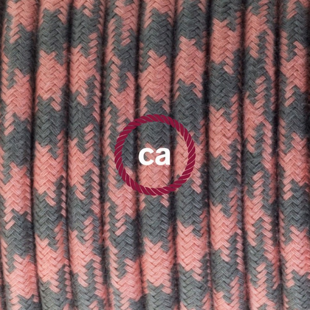 Στρόγγυλο Υφασμάτινο Καλώδιο καλυμμένο από μετάξι - Δίχρωμο Ροζ και Γκρι RP26 Creative Cables