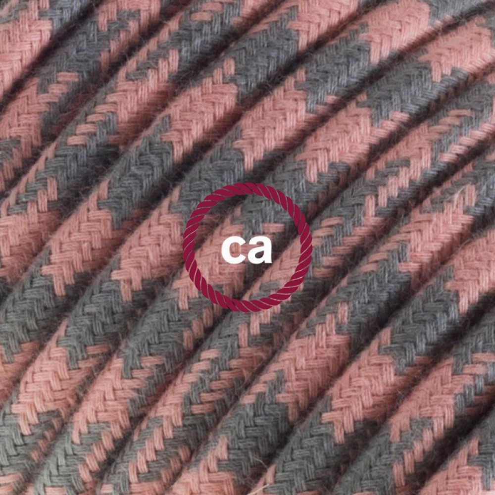 Στρόγγυλο Υφασμάτινο Καλώδιο καλυμμένο από μετάξι - Δίχρωμο Ροζ και Γκρι RP26 Creative Cables