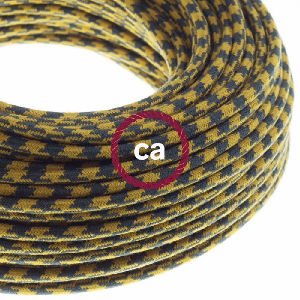 Στρόγγυλο Υφασμάτινο Καλώδιο καλυμμένο από βαμβάκι - Δίχρωμο Κίτρινο Μελί και Ανθρακί RP27 Creative Cables