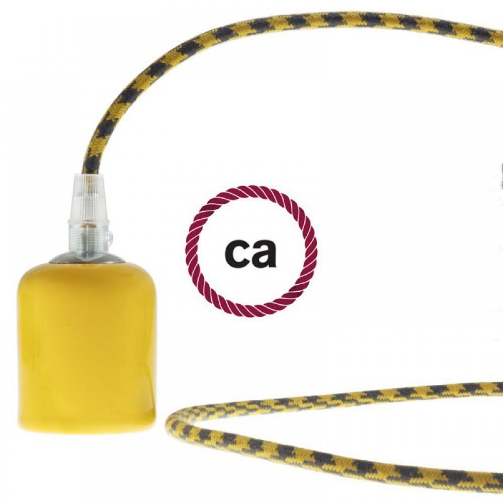 Στρόγγυλο Υφασμάτινο Καλώδιο καλυμμένο από βαμβάκι - Δίχρωμο Κίτρινο Μελί και Ανθρακί RP27 Creative Cables