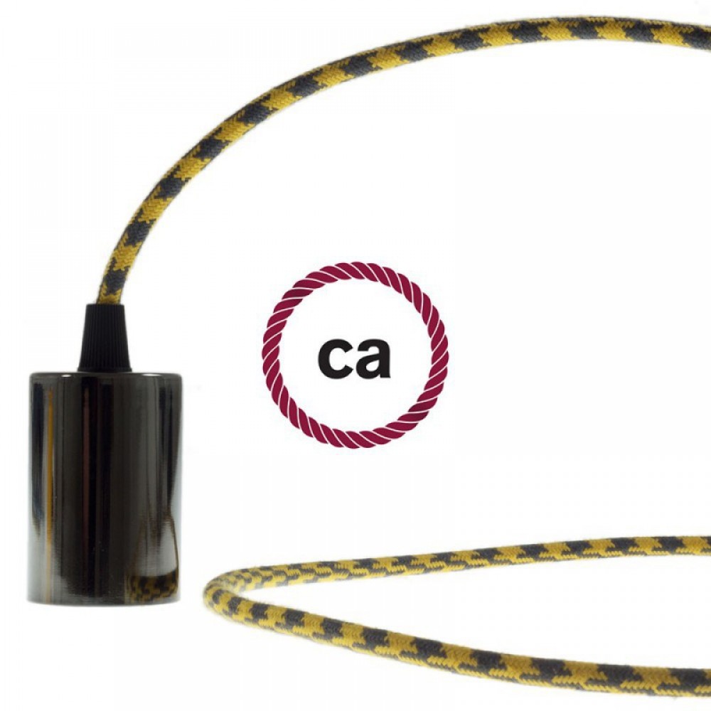 Στρόγγυλο Υφασμάτινο Καλώδιο καλυμμένο από βαμβάκι - Δίχρωμο Κίτρινο Μελί και Ανθρακί RP27 Creative Cables
